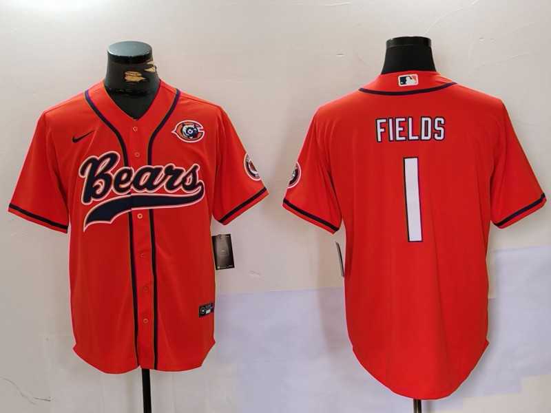 Men's Chicago Bears #1 Justin Fields Orange Throwback With Patch Cool Base Stitched Baseball Jersey,We sell and wholesale Men's Chicago Bears #1 Justin Fields Orange Throwback With Patch Cool Base Stitched Baseball Jersey on line form chian!